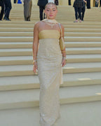 Strapless Beaded Gold Maxi Dress H6723