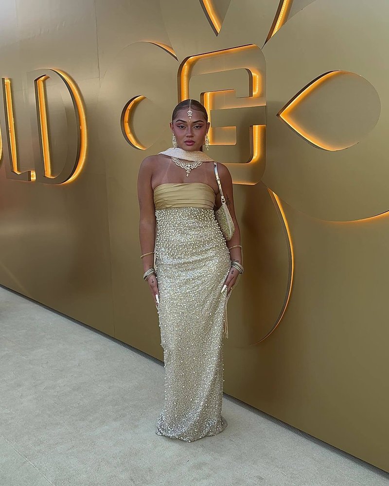 Strapless Beaded Gold Maxi Dress H6723