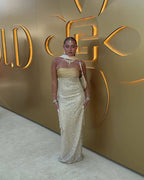 Strapless Beaded Gold Maxi Dress H6723