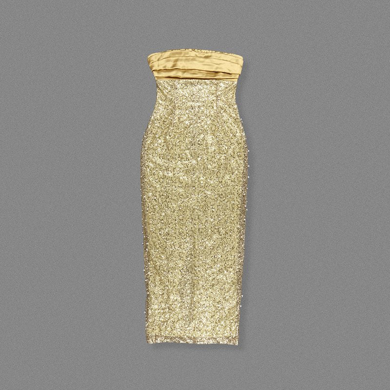 Strapless Beaded Gold Maxi Dress H6723
