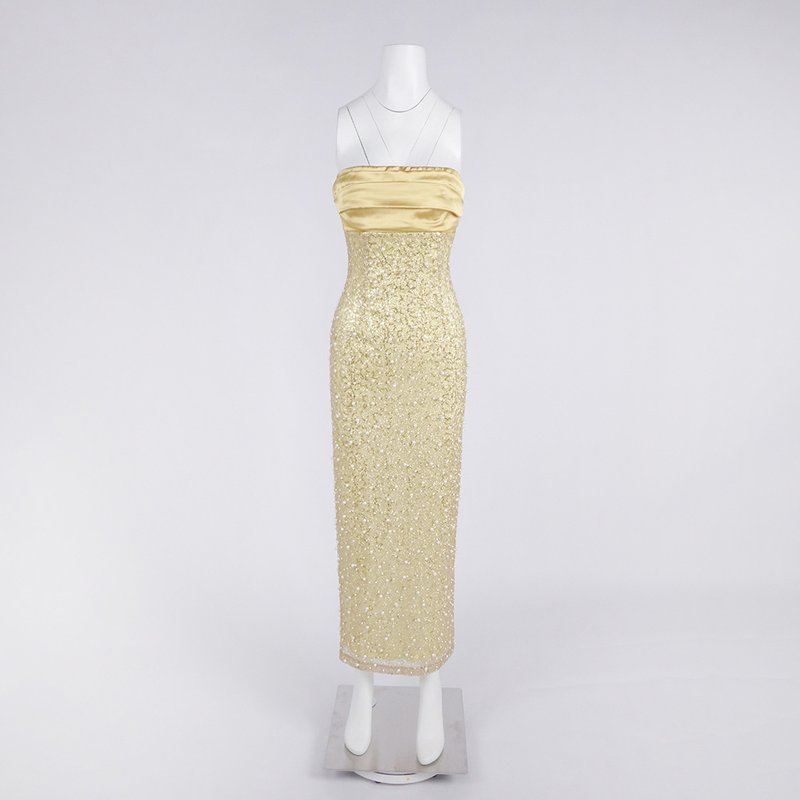Strapless Beaded Gold Maxi Dress H6723