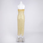 Strapless Beaded Gold Maxi Dress H6723