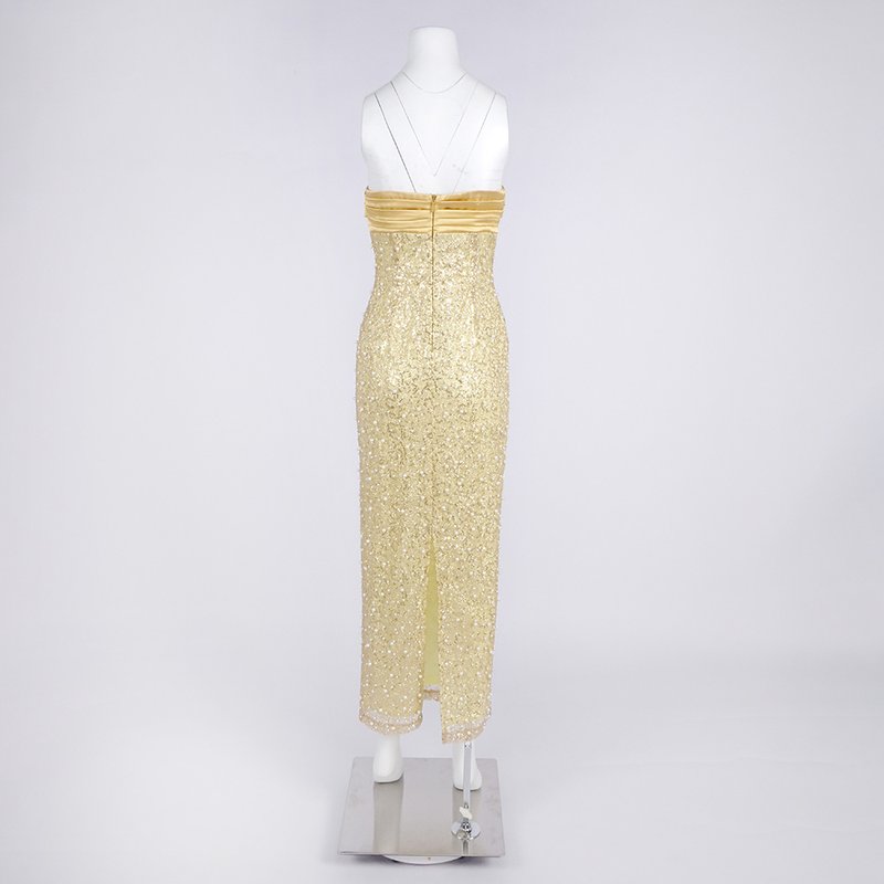 Strapless Beaded Gold Maxi Dress H6723