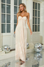 Strapless Beaded Satin Maxi Dress H6836