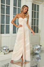 Strapless Beaded Satin Maxi Dress H6836