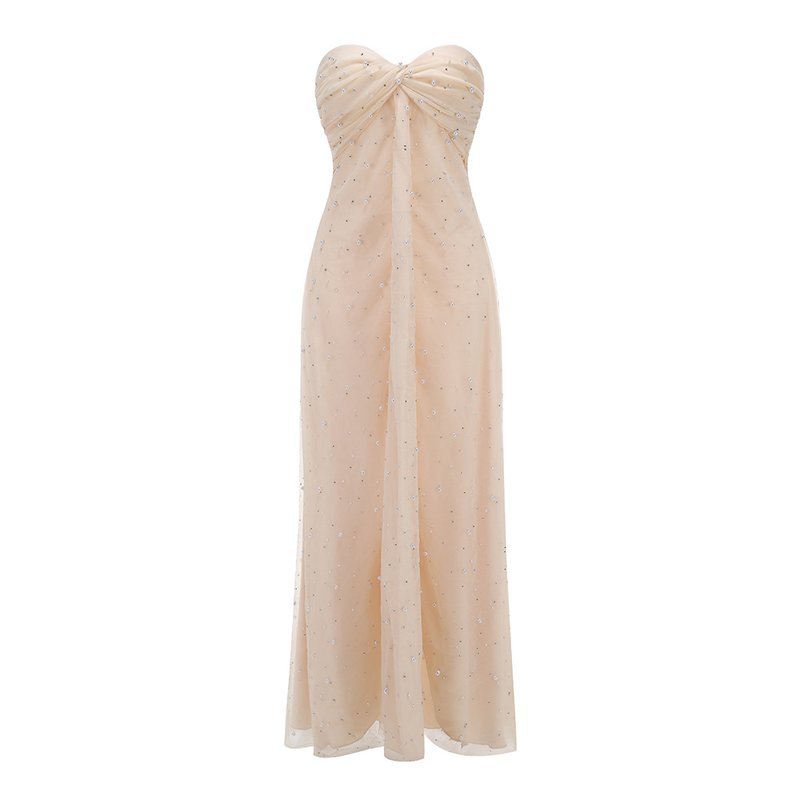 Strapless Beaded Satin Maxi Dress H6836