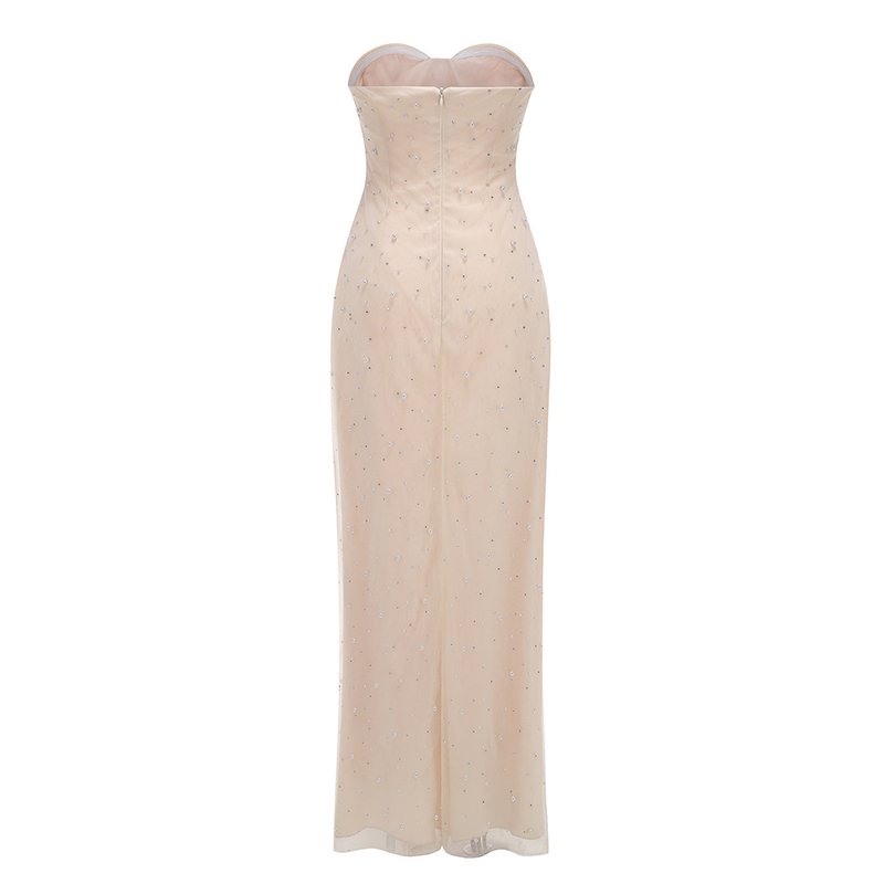 Strapless Beaded Satin Maxi Dress H6836