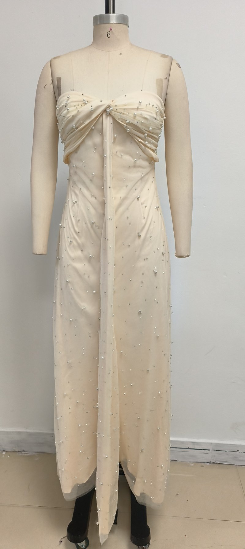 Strapless Beaded Satin Maxi Dress H6836