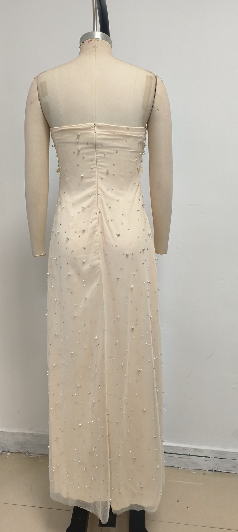 Strapless Beaded Satin Maxi Dress H6836