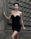 Strapless Beaded Sheer Sleeve Mini Dress H6197