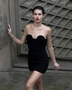 Strapless Beaded Sheer Sleeve Mini Dress H6197