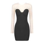 Strapless Beaded Sheer Sleeve Mini Dress H6197