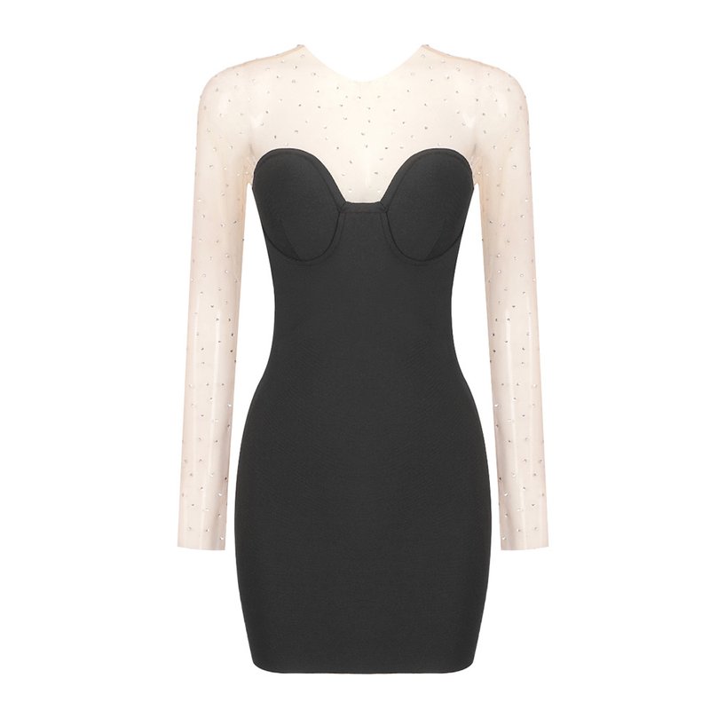Strapless Beaded Sheer Sleeve Mini Dress H6197
