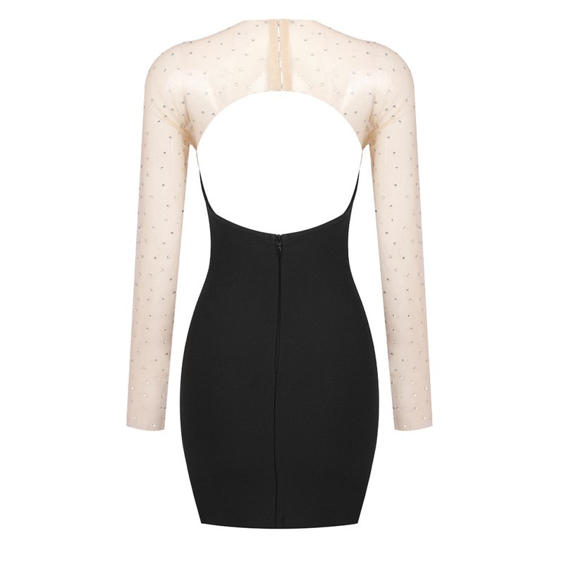 Strapless Beaded Sheer Sleeve Mini Dress H6197