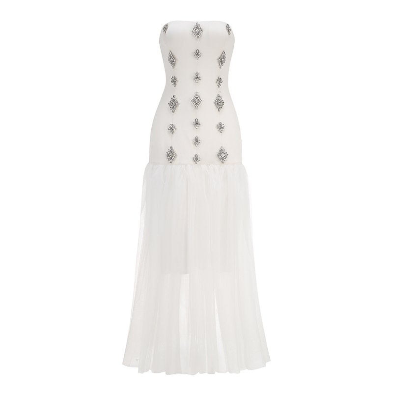 Strapless Beaded Tulle Maxi Dress H6647