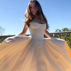 Strapless Beige Midi Dress with Ruffle Hem H6330