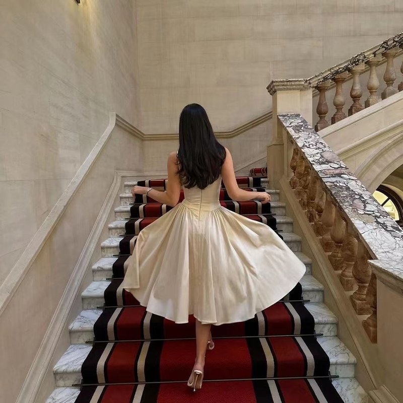 Strapless Beige Midi Dress with Ruffle Hem H6330