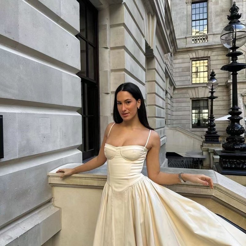 Strapless Beige Midi Dress with Ruffle Hem H6330