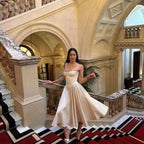 Strapless Beige Midi Dress with Ruffle Hem H6330