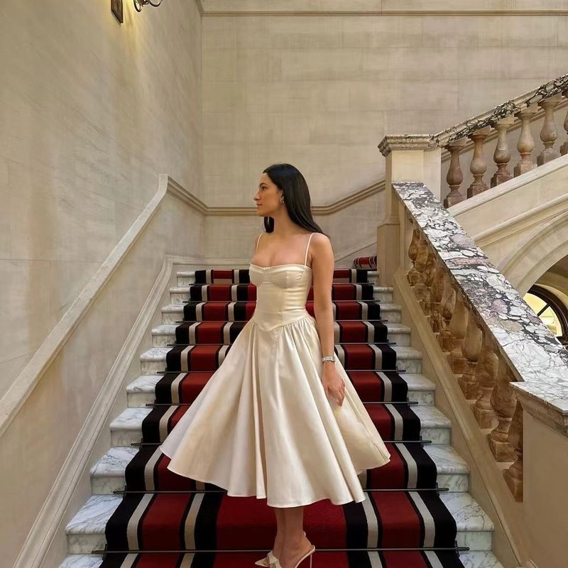 Strapless Beige Midi Dress with Ruffle Hem H6330