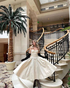 Strapless Beige Midi Dress with Ruffle Hem H6330