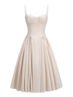 Strapless Beige Midi Dress with Ruffle Hem H6330