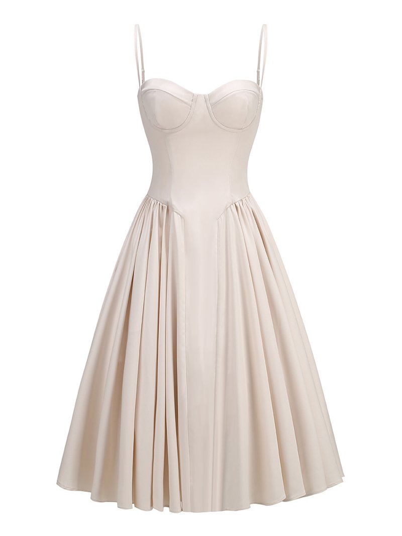Strapless Beige Midi Dress with Ruffle Hem H6330