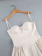 Strapless Beige Midi Dress with Ruffle Hem H6330