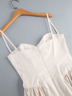 Strapless Beige Midi Dress with Ruffle Hem H6330