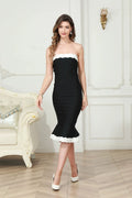 Strapless Black and White Bandage Dress H6305