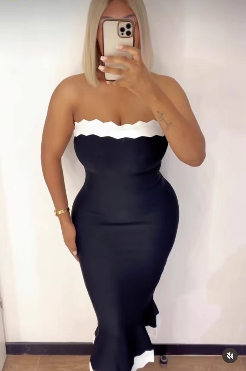 Strapless Black and White Bandage Dress H6305