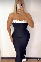 Strapless Black and White Bandage Dress H6305
