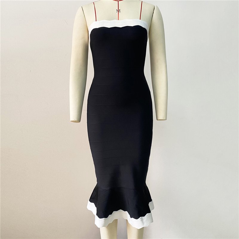 Strapless Black and White Bandage Dress H6305