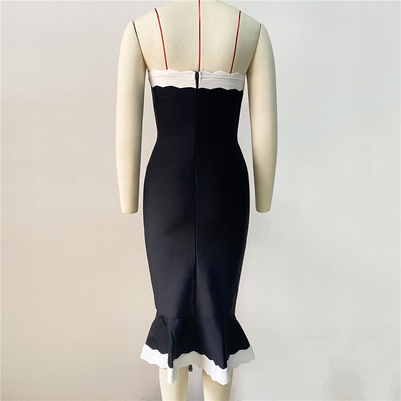 Strapless Black and White Bandage Dress H6305