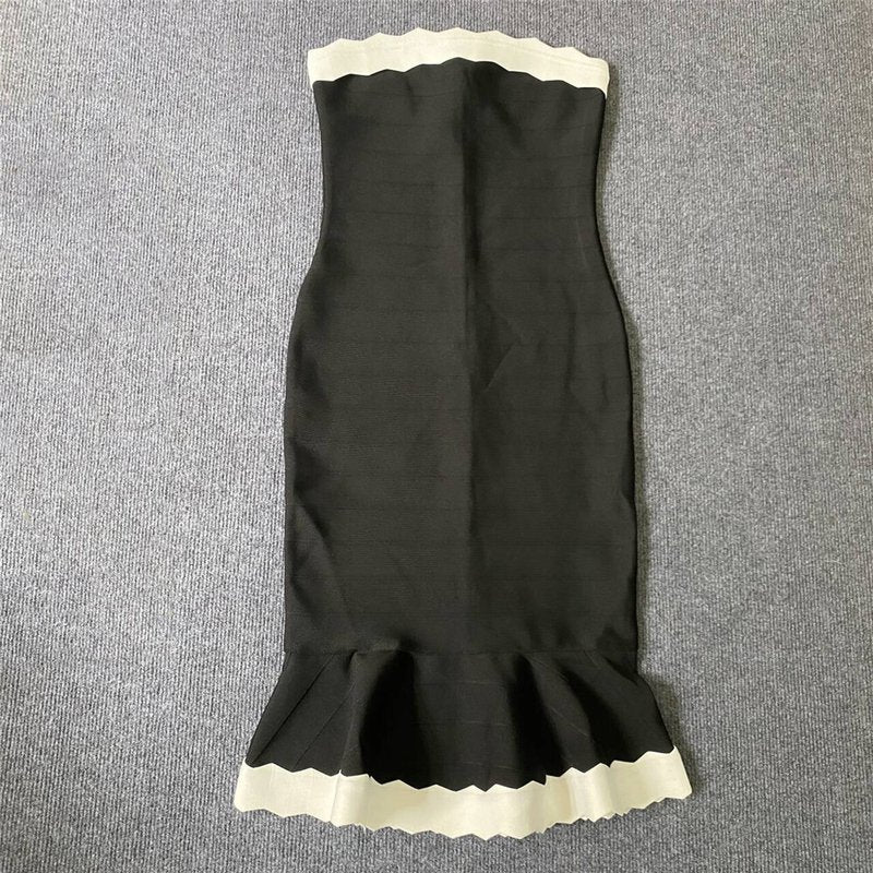 Strapless Black and White Bandage Dress H6305