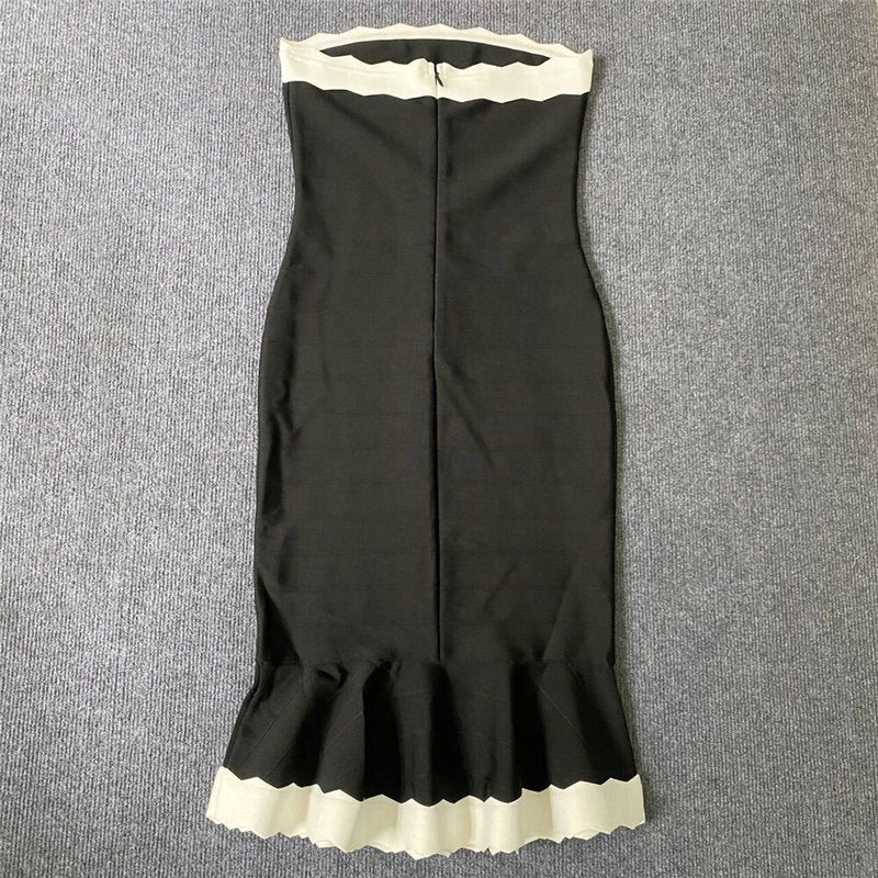 Strapless Black and White Bandage Dress H6305