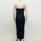 Strapless Black Bandage Dress with Gold Rose Clutch H6452