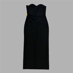 Strapless Black Bandage Dress with Gold Rose Clutch H6452