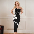 Strapless Black Bandage Dress with White Roses H6485