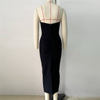 Strapless Black Bandage Dress with White Roses H6485