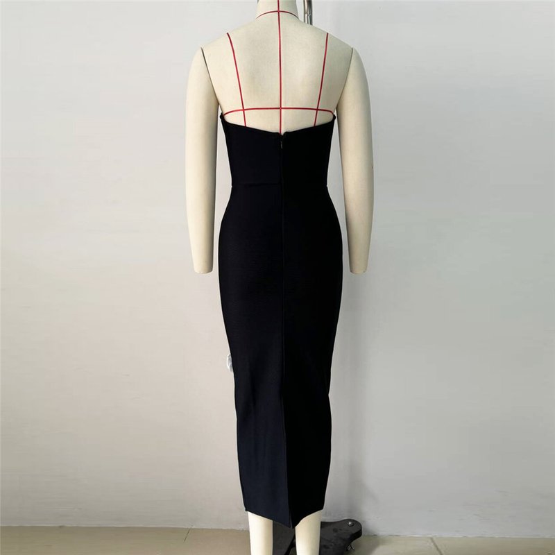 Strapless Black Bandage Dress with White Roses H6485