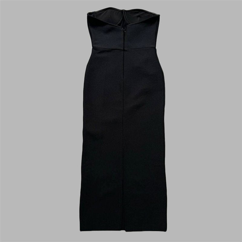 Strapless Black Bandage Dress with White Roses H6485