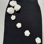 Strapless Black Bandage Dress with White Roses H6485