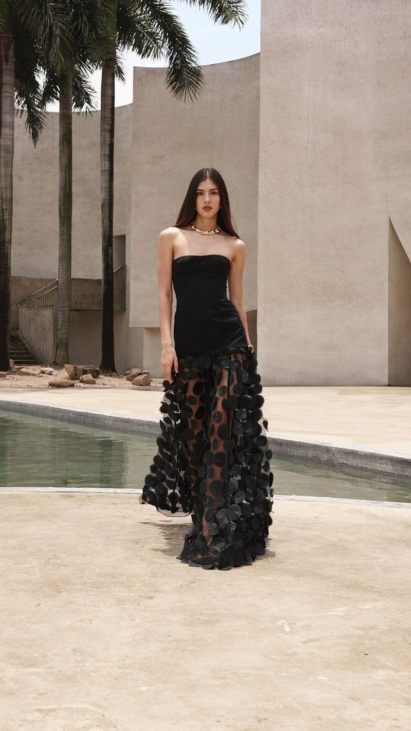 Strapless Black Circle Skirt Gown H6635