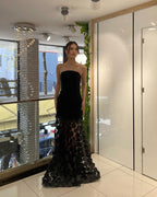 Strapless Black Circle Skirt Gown H6635