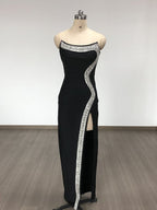 Strapless Black Crystal Embellished Maxi Dress H6678