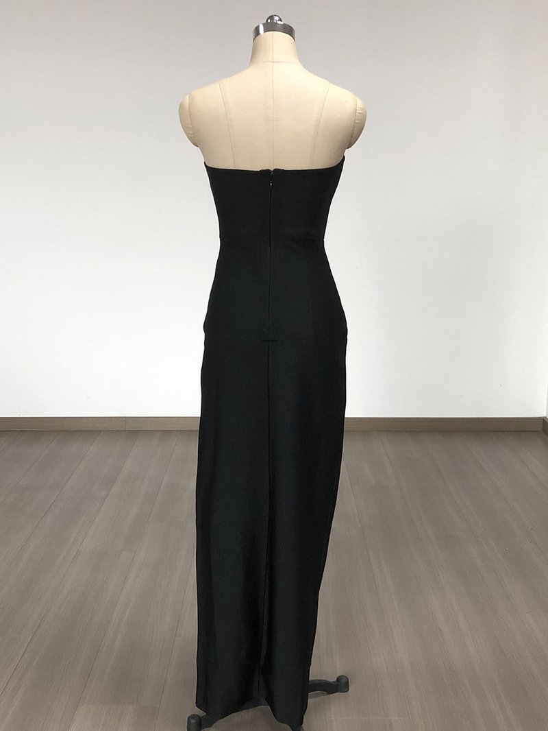 Strapless Black Crystal Embellished Maxi Dress H6678