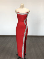 Strapless Black Crystal Embellished Maxi Dress H6678