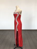 Strapless Black Crystal Embellished Maxi Dress H6678