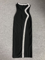 Strapless Black Crystal Embellished Maxi Dress H6678
